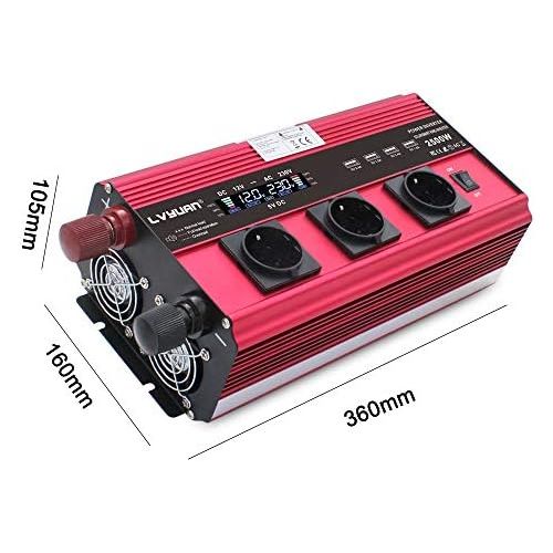  [아마존베스트]-Service-Informationen Power Inverter 2500 W / 5000 W Peak 12 V 230 V Voltage Converter Remote Control LCD 4 USB