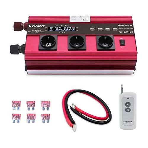  [아마존베스트]-Service-Informationen Power Inverter 2500 W / 5000 W Peak 12 V 230 V Voltage Converter Remote Control LCD 4 USB