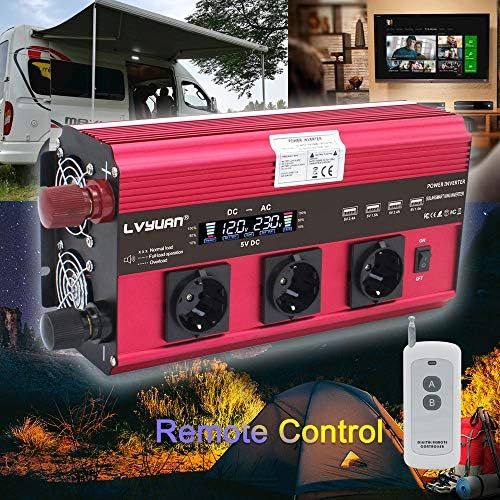  [아마존베스트]-Service-Informationen Power Inverter 2500 W / 5000 W Peak 12 V 230 V Voltage Converter Remote Control LCD 4 USB