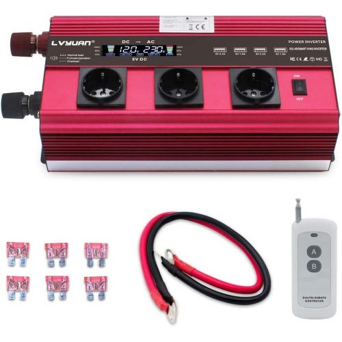  [아마존베스트]-Service-Informationen Power Inverter 2500 W / 5000 W Peak 12 V 230 V Voltage Converter Remote Control LCD 4 USB