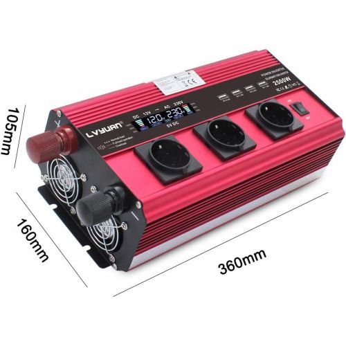  [아마존베스트]-Service-Informationen Power Inverter 2500 W / 5000 W Peak 12 V 230 V Voltage Converter Remote Control LCD 4 USB