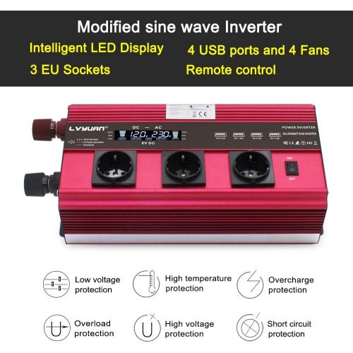  [아마존베스트]-Service-Informationen Power Inverter 2500 W / 5000 W Peak 12 V 230 V Voltage Converter Remote Control LCD 4 USB