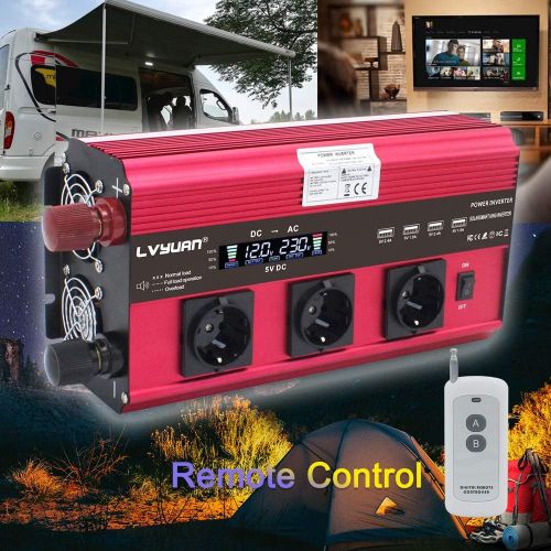  [아마존베스트]-Service-Informationen Power Inverter 2500 W / 5000 W Peak 12 V 230 V Voltage Converter Remote Control LCD 4 USB