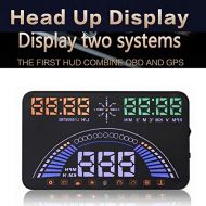 LW GPS System Car HUD 5.8 Screen Windscreen LED Projector Head Up Display with KM/H MPH Overspeed Alarm, Combine OBD &GPS HUD Into One,Free Switch