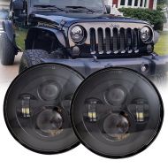 LX-LIGHT 7 Round Black Cree LED Headlight High Low Beam for Jeep Wrangler JK TJ LJ CJ Hummber H1 H2 (Pair)