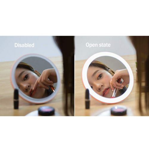  LXFMD LED Makeup Mirror Desktop with Light Large Portable Portable Dormitory Desk countertop Girl Heart Dressing Princess Mirror (Color : Blue)