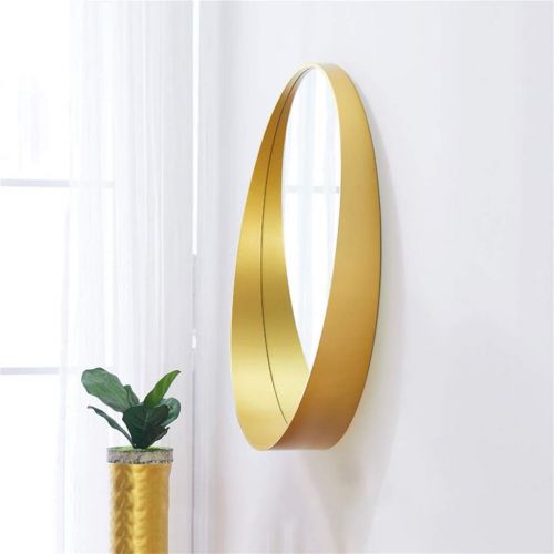  LXFMD Nordic Mirror Bathroom Mirror Solid Wood Round Vanity Mirror Bathroom Mirror with Shelf Wall Hanging Round Mirror (Color : Gold, Size : Diameter 70cm)