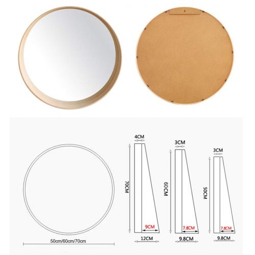  LXFMD Nordic Mirror Bathroom Mirror Solid Wood Round Vanity Mirror Bathroom Mirror with Shelf Wall Hanging Round Mirror (Color : Gold, Size : Diameter 70cm)