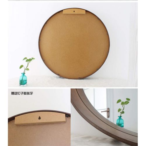  LXFMD Nordic Mirror Bathroom Mirror Solid Wood Round Vanity Mirror Bathroom Mirror with Shelf Wall Hanging Round Mirror (Color : Gold, Size : Diameter 70cm)