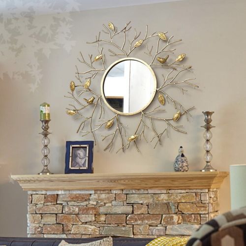  LXFMD Nordic Stereo Wrought Iron Creative Wall Hanging Art Mirror Wall Decoration Living Room Porch Fireplace Mirror Wall Wall Decorative Mirror (Size : 76.574.9CM)