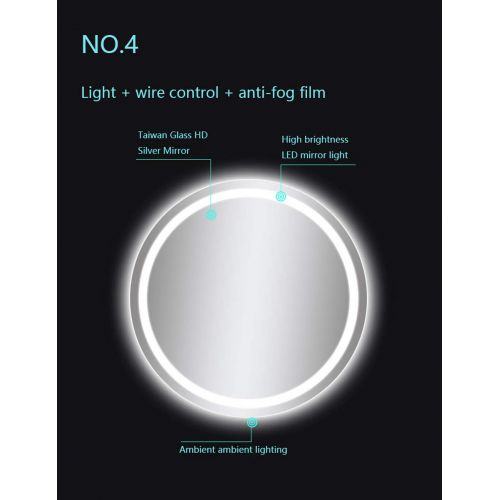  LXFMD LED Light Mirror Bathroom Mirror Round Wall Hanging Bathroom Toilet Mirror Bathroom Makeup Mirror (Color : 60 Warm Light)