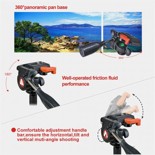  LXJTT Professional 3-Way Panoramic Pan Ball Base Tripod Head Handle Head with Quick Release Plate Max Load to 5KG for DSLR Camera