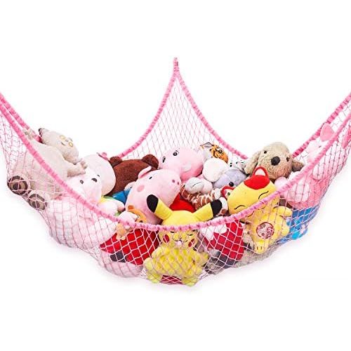  [아마존베스트]Stuffed Animal Hammock, Toy Hammock Net, LXUNYI Wall Corner Mesh Toy Net Giant Baby Kids Children Stuff animals Hammocks Storage Hanging Net Organizer (Pink)