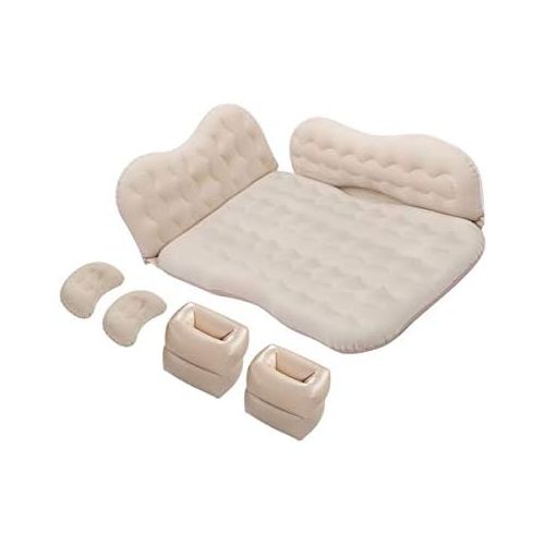  LXUXZ Car Air Mattress Travel Inflatable Back Seat Air Bed Cushion with Two Pillows, Portable Camping Vacation Rest Sleeping Pad Separable (Color : Beige, Size : 135x88cm)