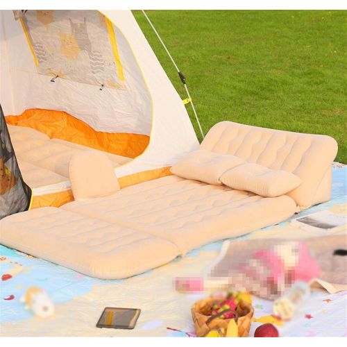  LXUXZ Air Mattress Camping Bed, Thickened Inflatable Air Pad for Trip, Flocking Sleeping Mattress Two Air Pillow for Car, Travel and Outdoor (Color : Beige, Size : 125x80cm)
