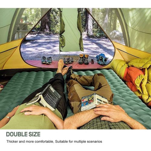  LXUXZ Camping Double Sleeping Mat Tent 2 Person Inflatable Air Mattress Car Travel Outdoor Folding Bed Cushion Beach Pads Hiking (Color : Green, Size : 210x135cm)