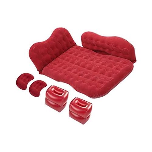  LXUXZ Car Air Mattress Travel Inflatable Back Seat Air Bed Cushion with Two Pillows, Portable Camping Vacation Rest Sleeping Pad Separable (Color : Red, Size : 135x88cm)