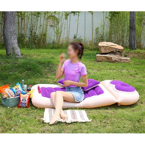  LXUXZ Air Mattress Camping Beds, Inflatable Car Travel Bed ，with Two Pillow, Portable Sleeping Pad for Home, Outdoor and Travel (Color : Purple, Size : 135x80cm)