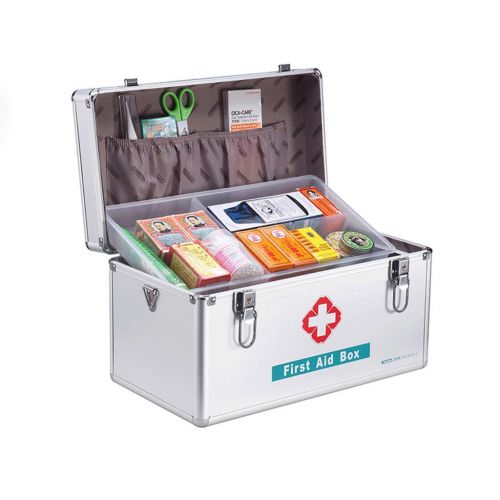  LXYFMS First aid kit LXYFMS Family First Aid Box Aluminum Alloy Medicine Box Multi-Layer Household Medical Treatment Medicine Box 24.5x15x16cm (Size : M)