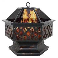 LXYYY Fire Pits Outdoor Wood Burning Fire Pits Portable Metal Fire Pit Hexagon Design Fireplace Stove, with Mesh Screen Cover Fireplace Stove Wood Burning with Cover BBQ Cooking for Outs
