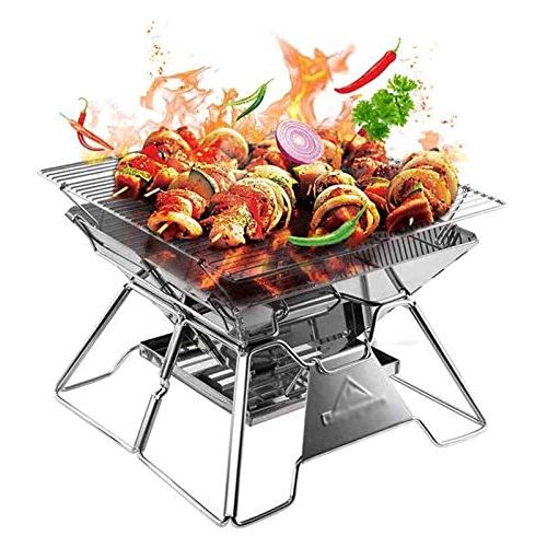  LXYYY Fire Pits Outdoor Wood Burning Fire Pits Outdoor Household Barbecue Grill Stainless Steel Portable Oven Folding Barbecue Grill Charcoal Stove Wood Stove with Cover BBQ Cooking for