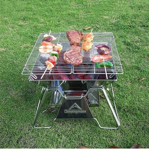  LXYYY Fire Pits Outdoor Wood Burning Fire Pits Outdoor Household Barbecue Grill Stainless Steel Portable Oven Folding Barbecue Grill Charcoal Stove Wood Stove with Cover BBQ Cooking for