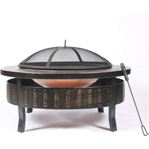  LXYYY Fire Pits Outdoor Wood Burning Outdoor Metal Firepit Round Table Backyard Patio Garden Stove Wood Burning Fire Pit with Spark Screen, Log Poker and Cover with Cover BBQ Cooking for