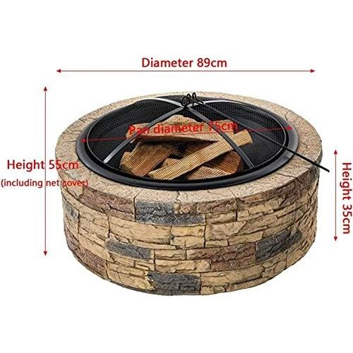  LXYYY Fire Pits Outdoor Wood Burning Outdoor Fire Tables Outdoor Round Fire Pit,Backyard Patio Garden Stove Wood Burning BBQ Fire Pit,Faux Stone Finish with Cover BBQ Cooking for Outside