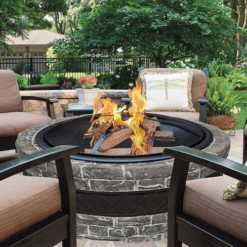  LXYYY Fire Pits Outdoor Wood Burning Outdoor Fire Tables Outdoor Round Fire Pit,Backyard Patio Garden Stove Wood Burning BBQ Fire Pit,Faux Stone Finish with Cover BBQ Cooking for Outside