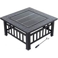 LXYYY Fire Pits Outdoor Wood Burning Outdoor Fire Pits Outdoor Square Metal Firepit Backyard Patio Garden Stove Wood Burning BBQ Fire Pit with Rain Cover with Cover BBQ Cooking for Outsi