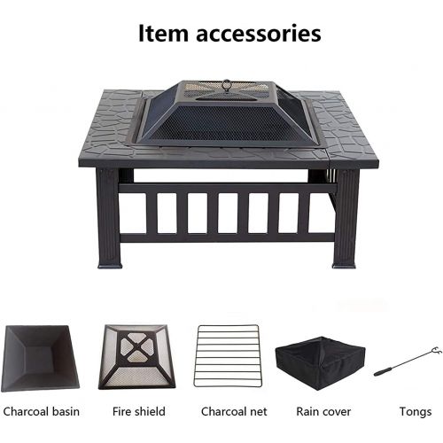  LXYYY Fire Pits Outdoor Wood Burning Outdoor Fire Pits Outdoor Square Metal Firepit Backyard Patio Garden Stove Wood Burning BBQ Fire Pit with Rain Cover with Cover BBQ Cooking for Outsi