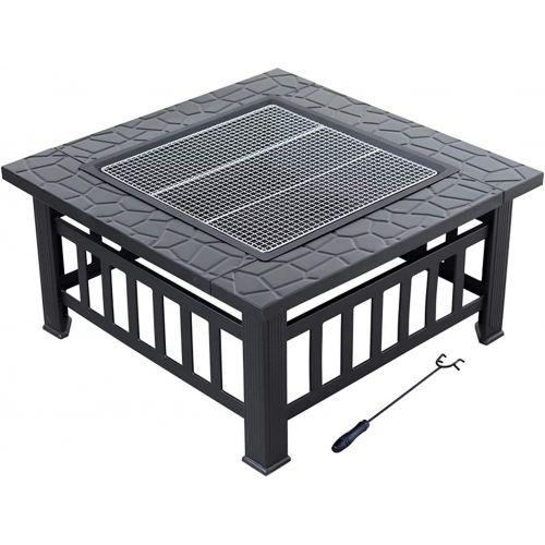  LXYYY Fire Pits Outdoor Wood Burning Outdoor Fire Pits Outdoor Square Metal Firepit Backyard Patio Garden Stove Wood Burning BBQ Fire Pit with Rain Cover with Cover BBQ Cooking for Outsi