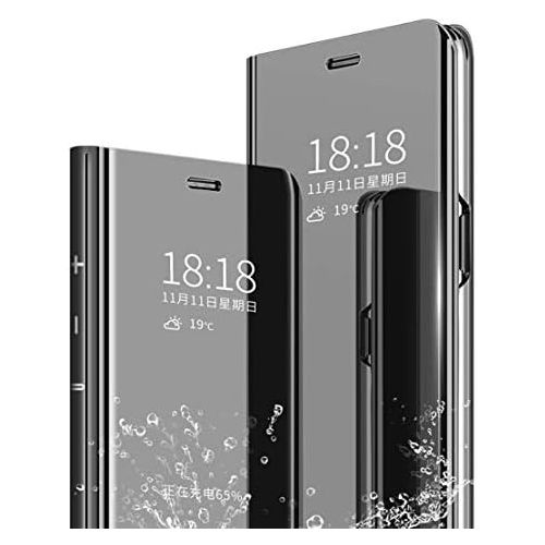  [아마존베스트]LY LANYOS LANYOS Compatible Samsung Galaxy Note 8 Flip Case，Full Body Protection Translucent Electroplate Plating S-View Mirror Cover Built in Kickstand (Black)