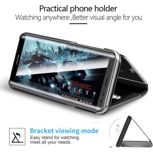  [아마존베스트]LY LANYOS LANYOS Compatible Samsung Galaxy Note 8 Flip Case，Full Body Protection Translucent Electroplate Plating S-View Mirror Cover Built in Kickstand (Black)