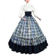 LY-VV Women Gothic Victorian Lolita Dress Plaid Floor Length Princess Costume