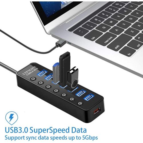  [아마존 핫딜]  [아마존핫딜]LYFNLOVE USB Hub 3.0 Splitter,7 Port USB Data Hub with Power Adapter and Charging Port,Individual On/Off Switches and Lights for Laptop, PC, Computer, Mobile HDD, Flash Drive and M