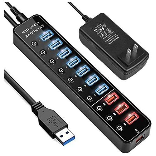  LYFNLOVE Powered USB Hub,11 Port 48W Data Charging Hub with 7 USB 3.0 Ports and 4 Smart Charging Ports,USB 3.0 Splitter with OnOff Switches for Laptop,PC, Computer,TV, HDD, Flash