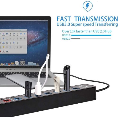  LYFNLOVE Powered USB Hub,11 Port 48W Data Charging Hub with 7 USB 3.0 Ports and 4 Smart Charging Ports,USB 3.0 Splitter with OnOff Switches for Laptop,PC, Computer,TV, HDD, Flash