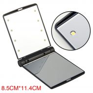 LYM Portable 8 LED Folding Travel Compact Hand Makeup Cosmetic Vanity Mirror Desktop - Black