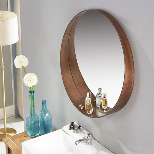  LYN Mirror Bathroom Mirror Cabinet Makeup Mirror Rounded Wall-Mounted Storage Organization Units Wooden Shelf Medicine Cabinet Washroom Hotel (3 Size 2 Color)