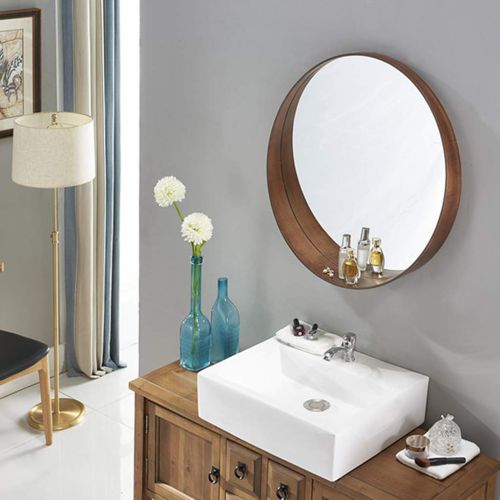  LYN Mirror Bathroom Mirror Cabinet Makeup Mirror Rounded Wall-Mounted Storage Organization Units Wooden Shelf Medicine Cabinet Washroom Hotel (3 Size 2 Color)