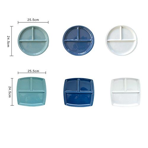  LYNK HOME Ins Mediterranean Style Cute Round Square Shaped Ceramic Porcelain Breakfast Bowls Salad Dessert Charger Service Accent Dinner Appetizer Plates Dish Holder Divided Tray Ware for Ki