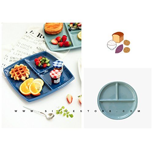  LYNK HOME Ins Mediterranean Style Cute Round Square Shaped Ceramic Porcelain Breakfast Bowls Salad Dessert Charger Service Accent Dinner Appetizer Plates Dish Holder Divided Tray Ware for Ki