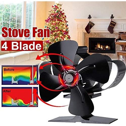  LYNLYN 4/8 Blade Mouted Dual Head Heat Powered Stove Fan Log Wood Burner Eco Friendly Quiet Fan Home Efficient Heat Distribution Liyannan (Color : Black)
