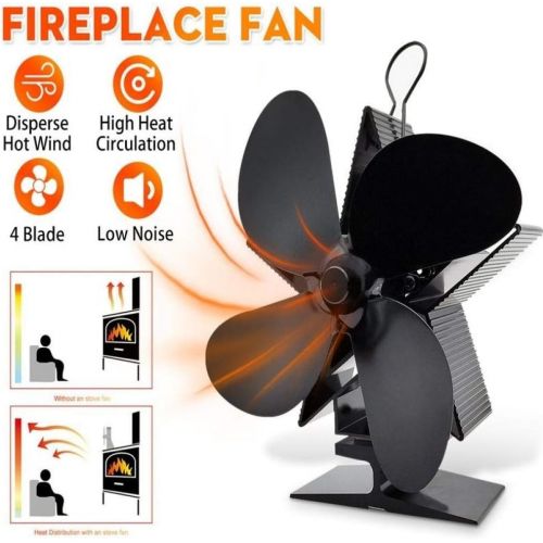  LYNLYN Black Fireplace 4 Blades Heat Powered Stove Fan Log Wood Burner Quiet Home Fireplace Fan Efficient Heat Distribution Liyannan (Color : China)