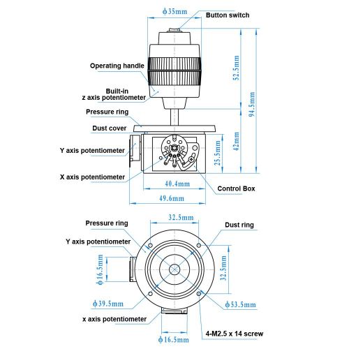  LYWS Joystick Potentiometer JH-D400X-R3 10K 220°ohm 4-axis 4D Joystick Sealed PTZ Thermistor