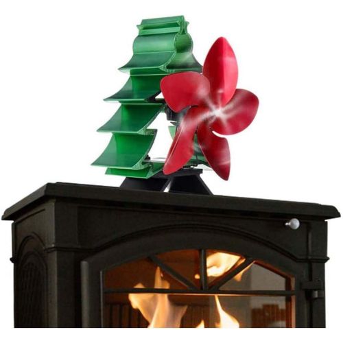  LYYAN Black Christmas Tree Shape Heat Powered Stove Fans, Wood Burner Stove Top Fans for Log Burner, 5 Blade Heat Powered Fireplace Fan for Wood Burning Stove Silent