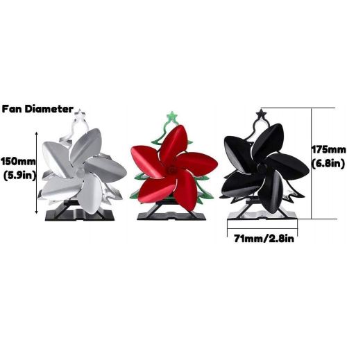  LYYAN Black Christmas Tree Shape Heat Powered Stove Fans, Wood Burner Stove Top Fans for Log Burner, 5 Blade Heat Powered Fireplace Fan for Wood Burning Stove Silent