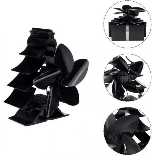  LYYAN Black Christmas Tree Shape Heat Powered Stove Fans, Wood Burner Stove Top Fans for Log Burner, 5 Blade Heat Powered Fireplace Fan for Wood Burning Stove Silent