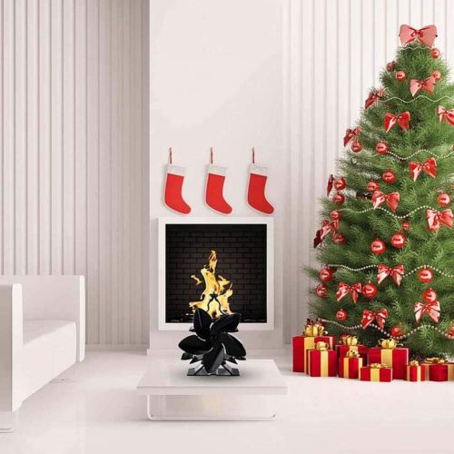  LYYAN Black Christmas Tree Shape Heat Powered Stove Fans, Wood Burner Stove Top Fans for Log Burner, 5 Blade Heat Powered Fireplace Fan for Wood Burning Stove Silent